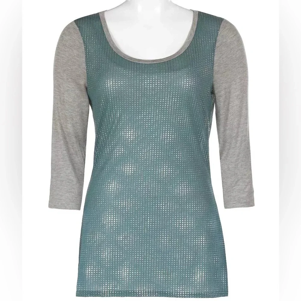 BKE Turquoise & Grey Foil 3/4 Sleeve Top ✨